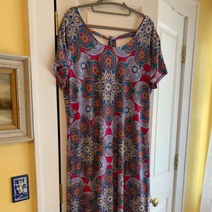 Chico's Size 2 Midi Dress Medallion Clusters Dress Pattern Multi